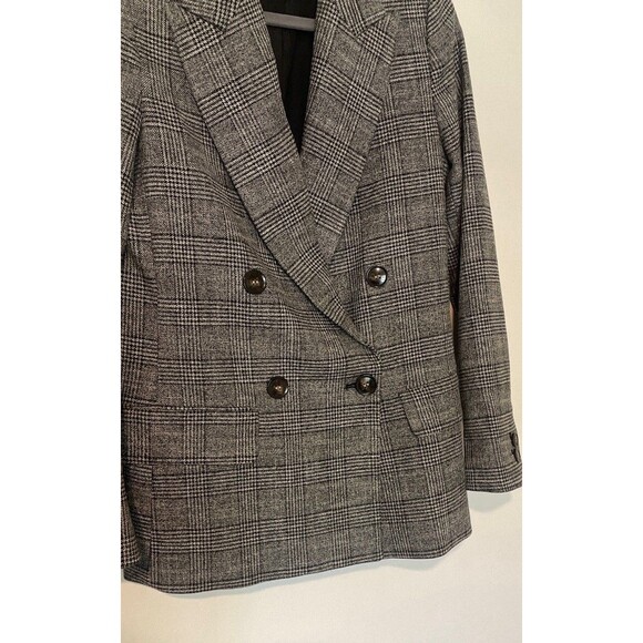 H & M Double Breasted Blazer Loose Fit Checked Grey Black Womens  Size 2 Lined - Picture 3 of 12